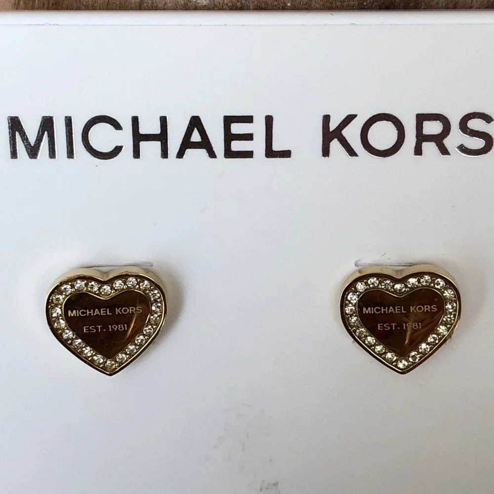 Michael Kors Gold Plated Stainless Steel Crystal Heart Stud Earrings NWT